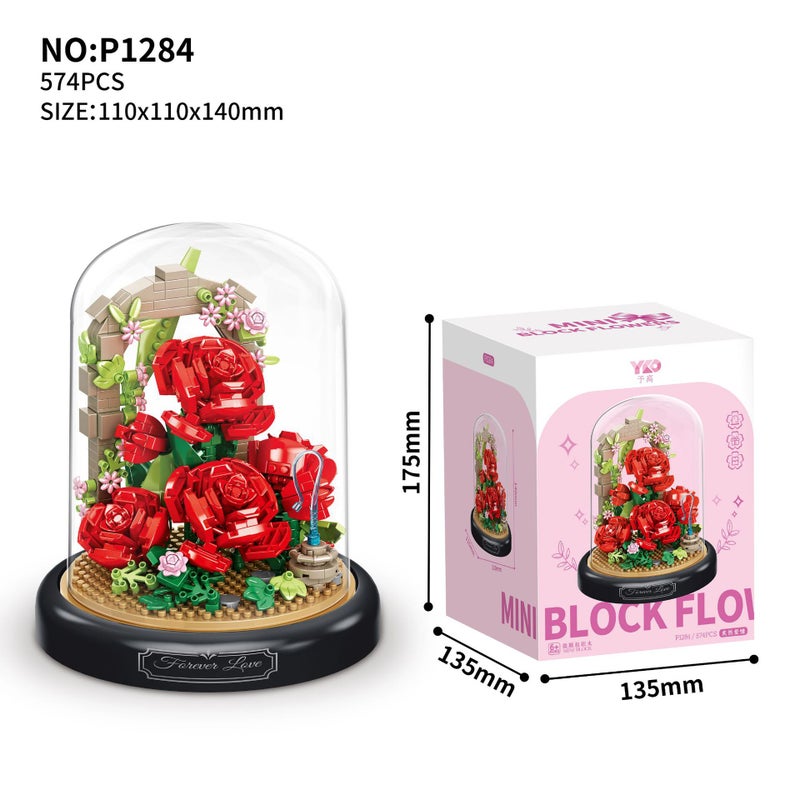 Yu Gao Building Blocks Flower Potted Rose Assembled Eternal Flowers Small Particle Building Blocks Creative Desktop Ornaments Toys - Image 1